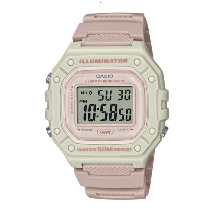 Casio Rose digitale pour femme – Étanche – Bracelet en silicone – W-218HC-4A2VDF