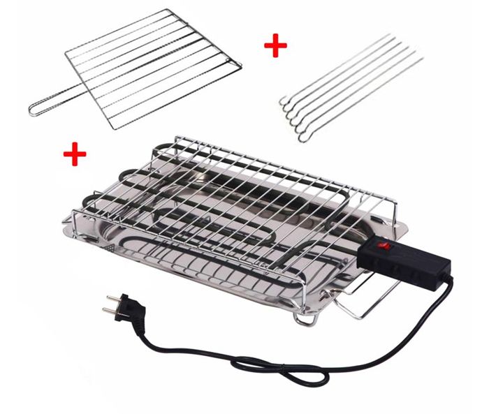 Barbecue électrique de Table Inox + Grill Viande + 6 Brochettes