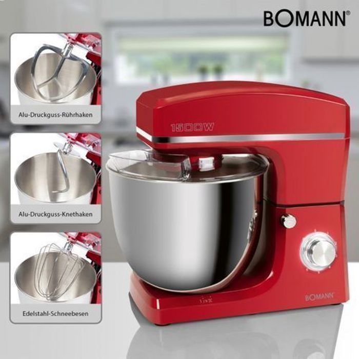 Bomann Robot pétrin Blender multifonction ROUGE - Grande capacité 10L - 1500W -