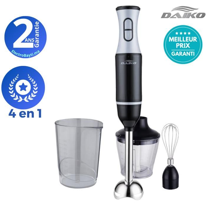 Daiko Mixeur plongeant - 4 en 1 - accessoires emulsifiant et hachoir [ Capacité : 0.5 Litres ]