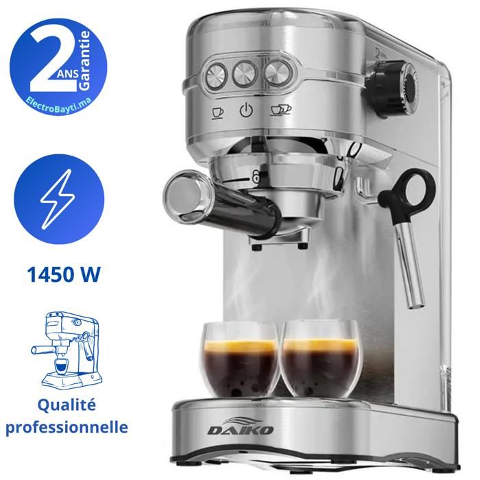 Daiko Machine à café Expresso 15 Bars - 1450W - mousseur à lait