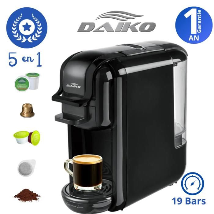 Daiko Machine à Café Expresso 4en1 - 19 Bar - 1450W - Noir