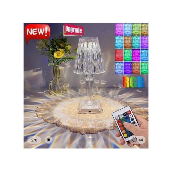 Lampe de table, rechargeable,en cristal,changement de couleur à LED romantique avec télécommande