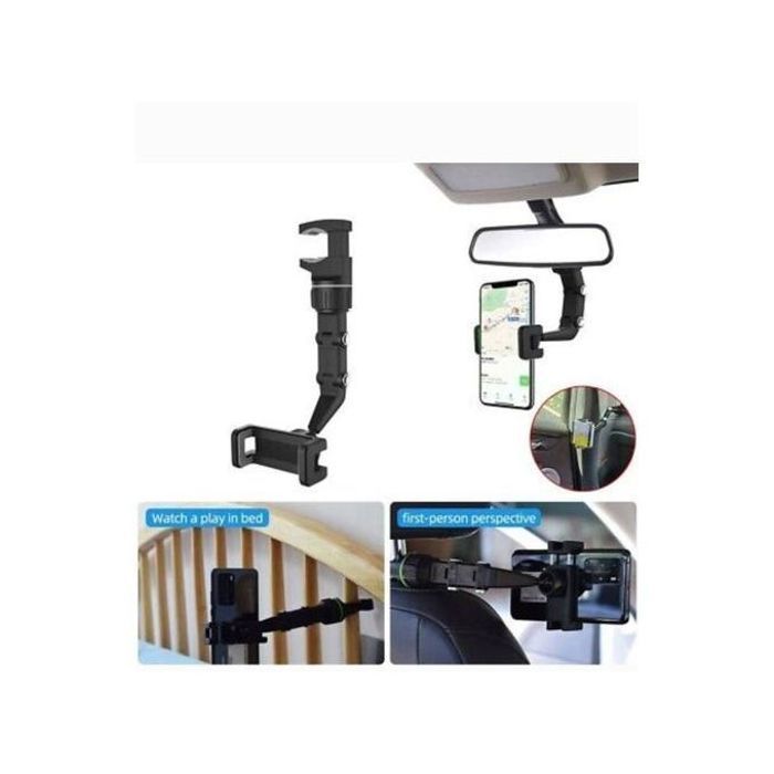 Support de téléphone voiture multifonctionnel, rétroviseur, rotatif à 360 degrés