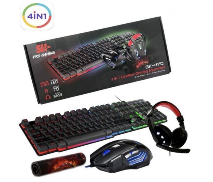 Pack gaming 4 en 1 Clavier, Casque écouter audio, souris et Tapis de souris idéal pour tous les gamers qui souhaitent un équipement