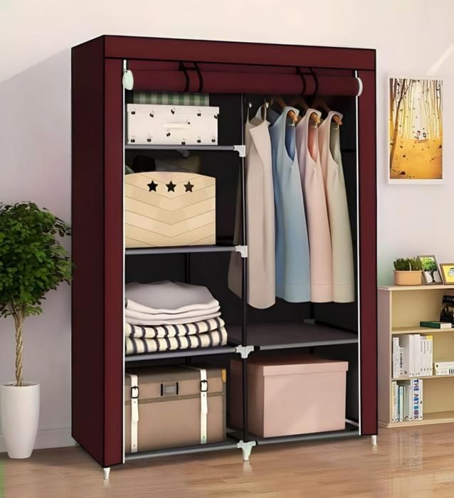 Armoire de Vêtements Portable demontable 2 Porte Bordeaux