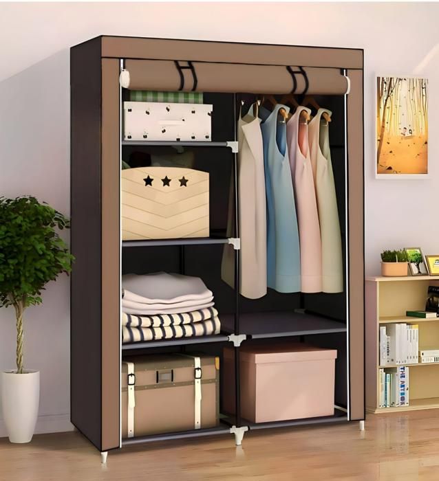 Armoire de Vêtements Portable demontable 2 Porte Marron