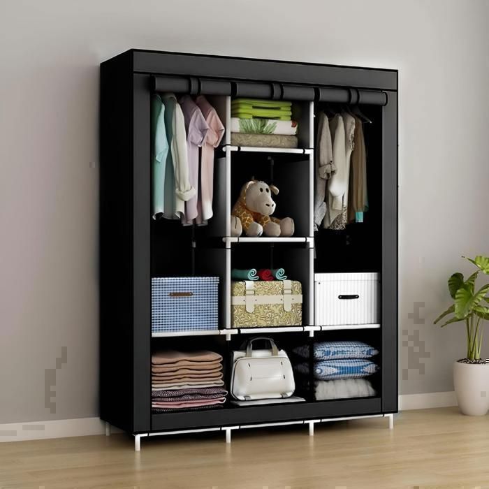 Armoire de Vêtements Portable demontable 3 Porte Noir