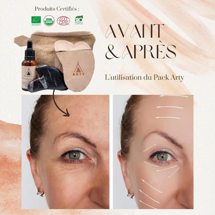 Pack Soins de Visage Anti-rides de Huile D'argan et Pierre de Massage Guasha