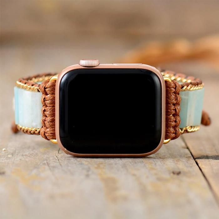 Bracelet Apple Watch Style Bohémien en Amazonite Bleu Clair (38-41mm)