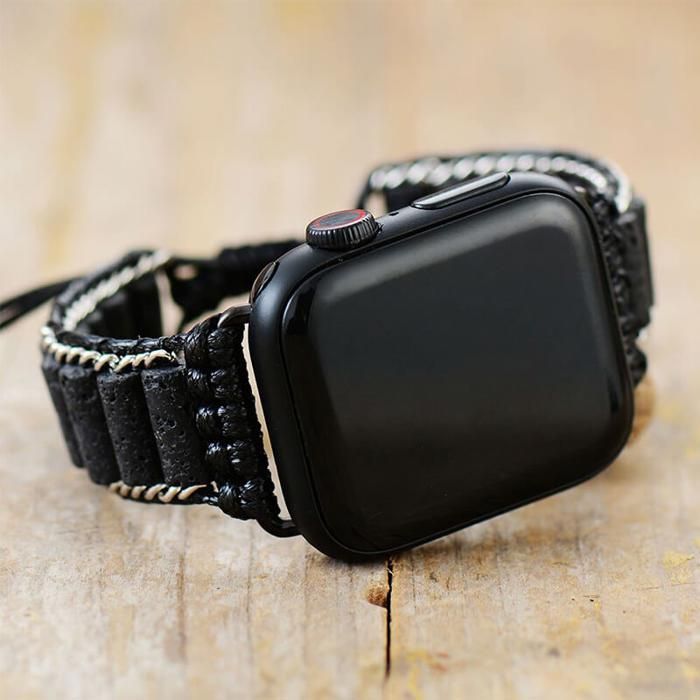 Bracelet Apple Watch Noir en Pierre de Lave (38-41mm)