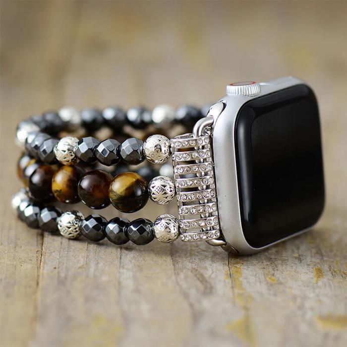 Bracelet Apple Watch en Hématite et Oeil de Tigre (38-41mm)