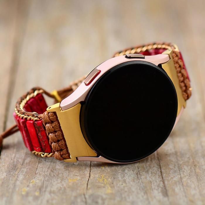 Bracelet Samsung Watch 4 Style Bohémien en Jaspe Rouge