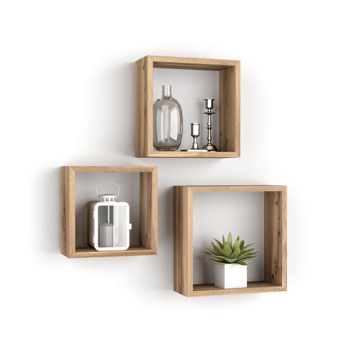 CUBE MURAL CARRE TRIPTIQUE 23X23-30X30-18X18 DIFF COL BOIS