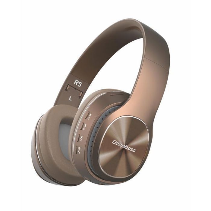 Deep Bass Casque ecouteurs R5 sans fil bluetooth5.0 Stereo Support Carte TF 3,5 mm AUX IN -FM avec microphone