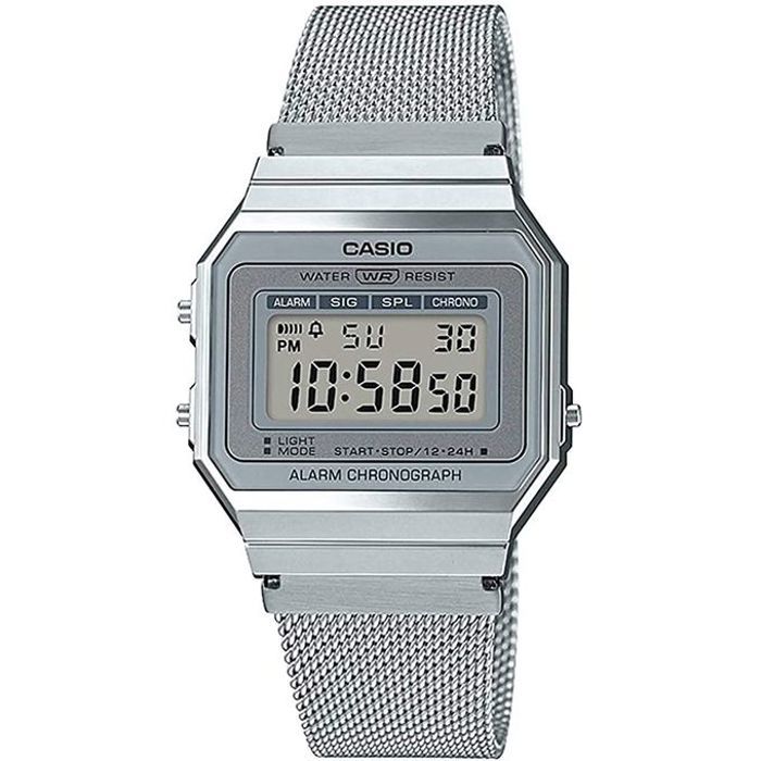 Casio SUPER SLIM - Vintage - A700WM-7ADF - Digital argente - Bracelet mailles milanaises