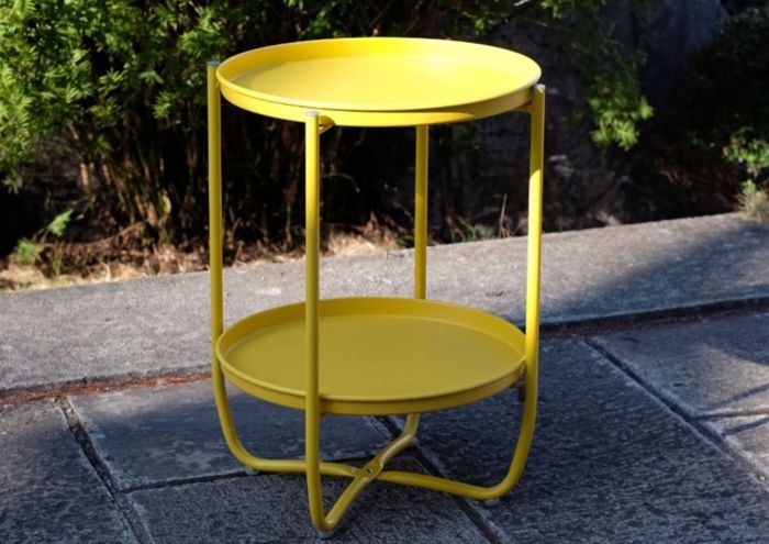 Table D'Appoint Ronde PIPA Avec 2 Étagères - Jaune