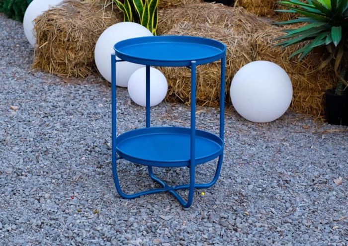 Table D'Appoint Ronde PIPA Avec 2 Étagères - Bleu