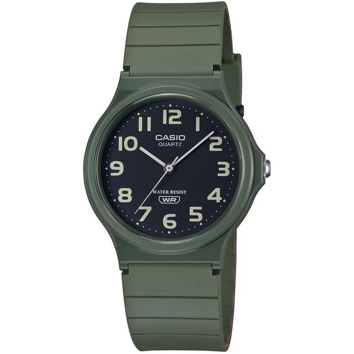 Casio Etanche - Silicone verte - Cadran noir - MQ-24UC-3BDF- Index chiffres arabe