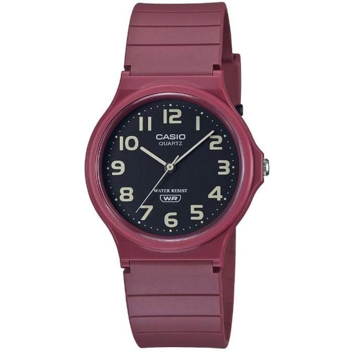 Montre - CASIO - Index chiffres - Cadran noir - Bracelet en silicone grenat - Étanche 3 ATM