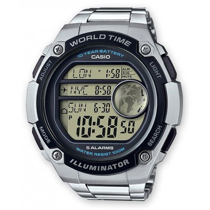 Casio World Time - Dimension boitier 57.1mm - Bracelet en acier - AE-3000WD-1AV
