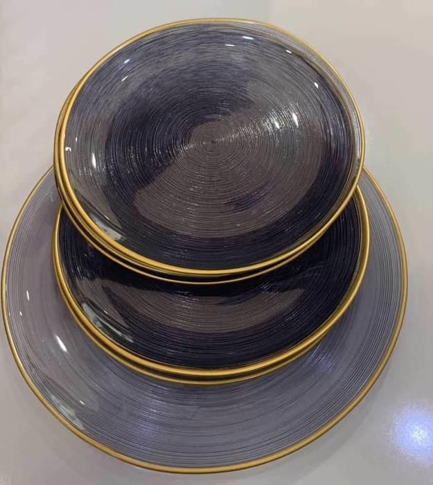 Set De 7 Assiettes En Verre Transparent Gris