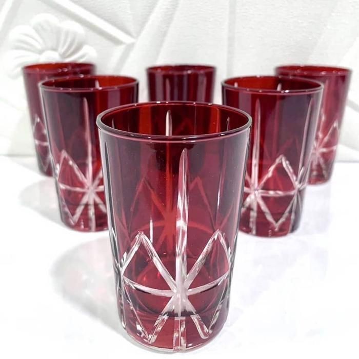 Verres à thé - Rouge - Set de 6 - Verre plat - Compatible lave-vaisselle - Adulte
