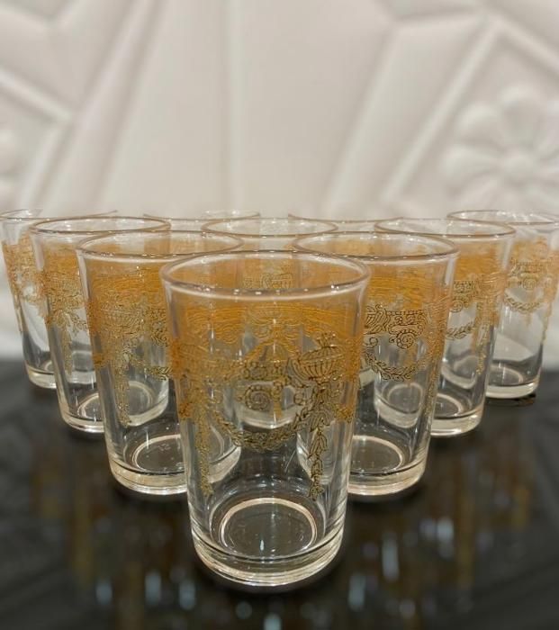 Set De 12 Verres À Thé Transparent Doré