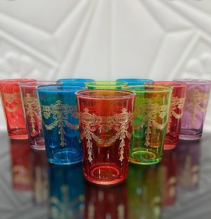 Set De 12 Verres À Thé Multi Couleurs Motif Doré