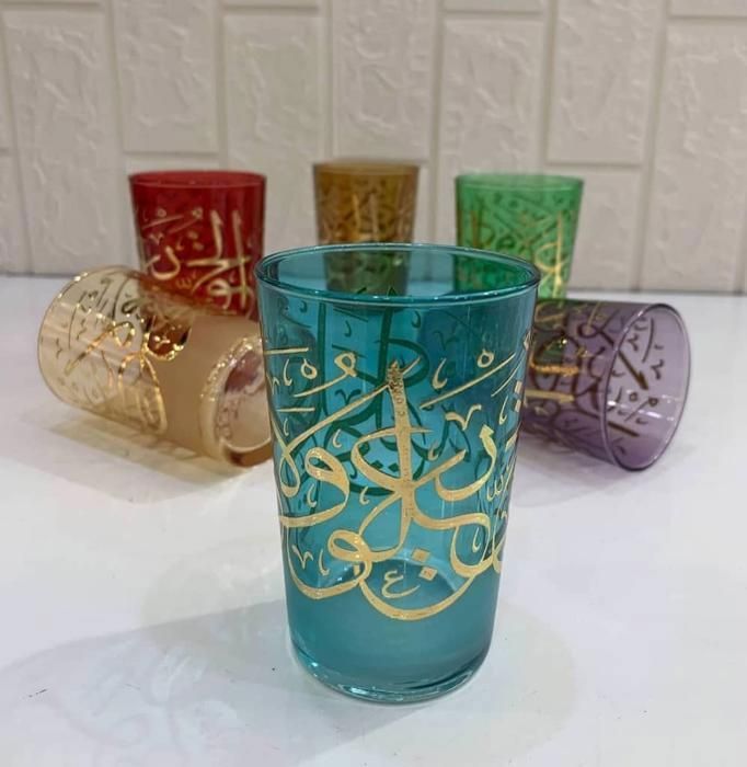 Set De 6 Verres A Thé Calligraphie Différents Coloris Doré