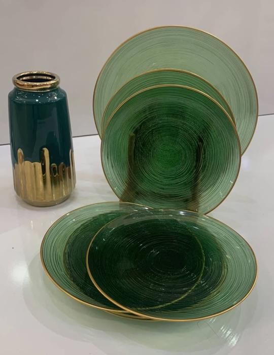 Set De 7 Assiettes En Verre Vert