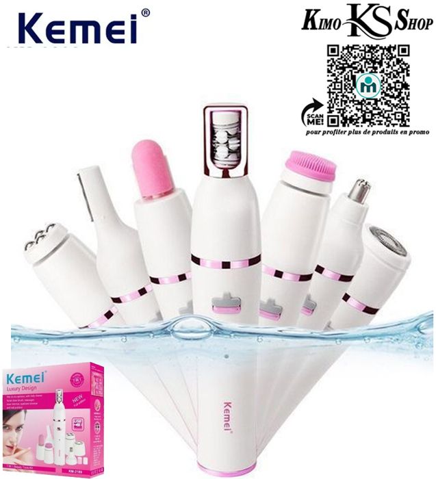 7 en 1 Épilateur électrique nettoyage du visage , brosse de masage, rasoir étanche pour femme, outil de soin du visage