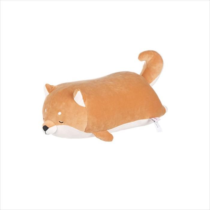 Peluche Cilíndrico De Perro Shiba Inu Acostado Café 54Cm