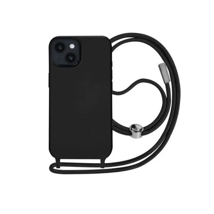 Coque Cordon pour iPhone 14 6.1 Semi-rigide Lanière Tour du Cou 80cm noir