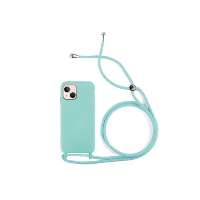 Coque Cordon pour iPhone 14 Plus Semi-rigide Lanière Tour du Cou 80cm (vert)