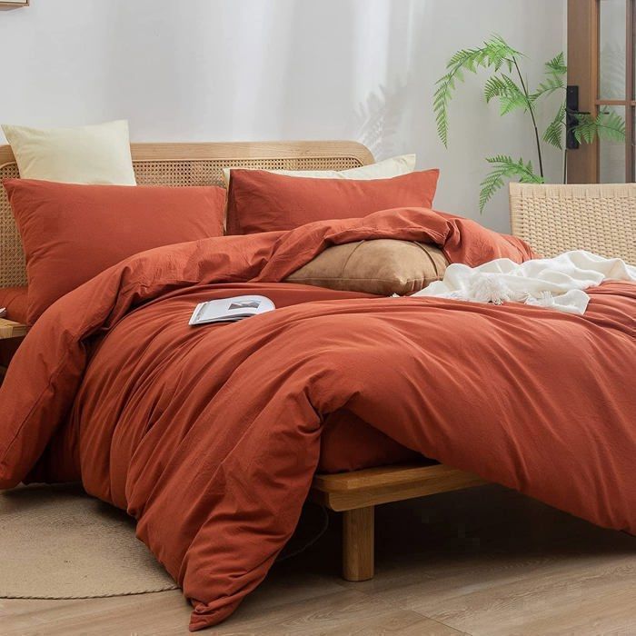 Housse de couette Orange Brique + 2 taies Oreiller (2places) 220x240cm  - Lits 140-160