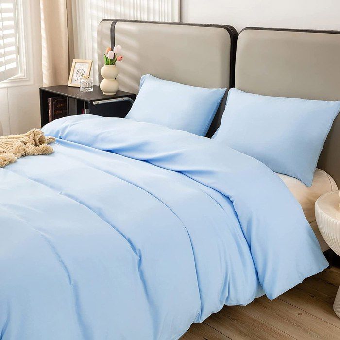 Housse de couette Bleu Ciel + 1 Taie Oreiller (1place) 160x220cm - Lit 90-120cm