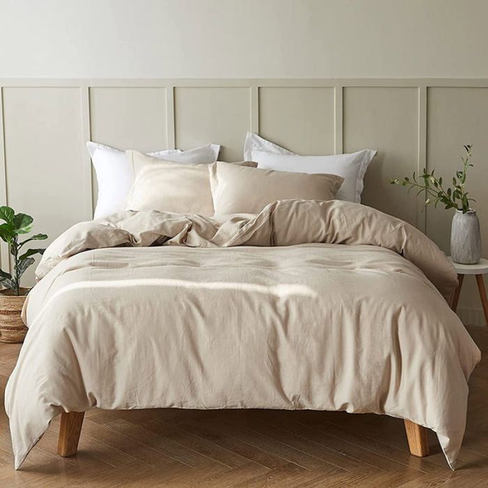 Housse de couette Beige Sable  + 2 taies Oreiller (2places) 240x260cm - Lits 180-200cm