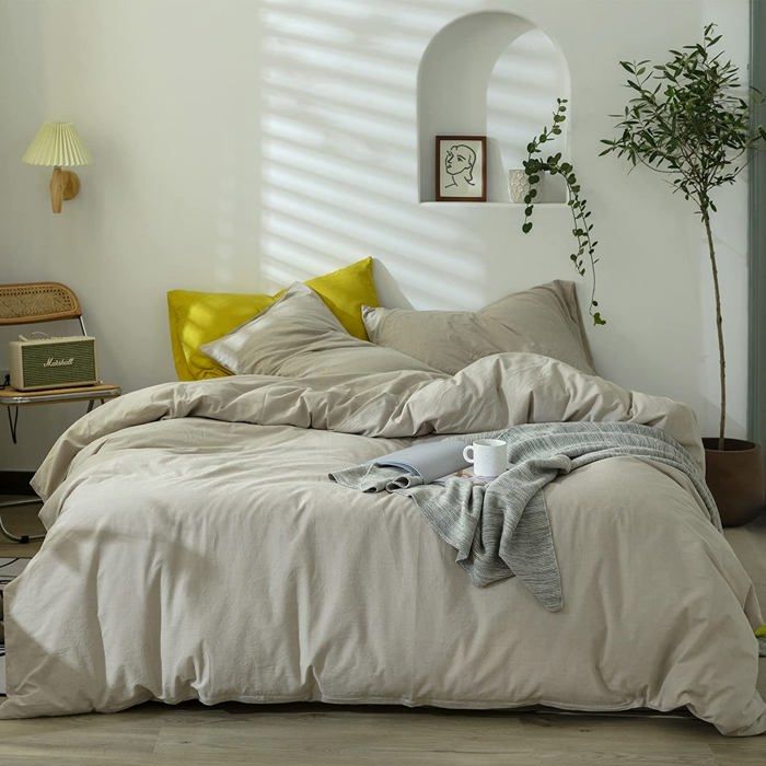 Housse de couette Gris Clair Antiallergique + 1 Taie Oreiller (1place) 160x220cm - Lit 90-120cm