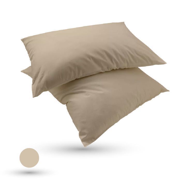 2 Taies D'oreiller uni Beige Sable  (50x70 cm)