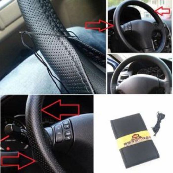 Couvre-volant housse de volant de voiture étui de protection volant housse en cuir artificiel Noir