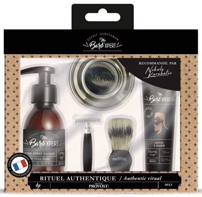 COFFRET RITUEL AUTHENTIQUE BOL+SAVON A RASER+BLAIREAU+RASOIR+BAUME THE BARB' XPERT