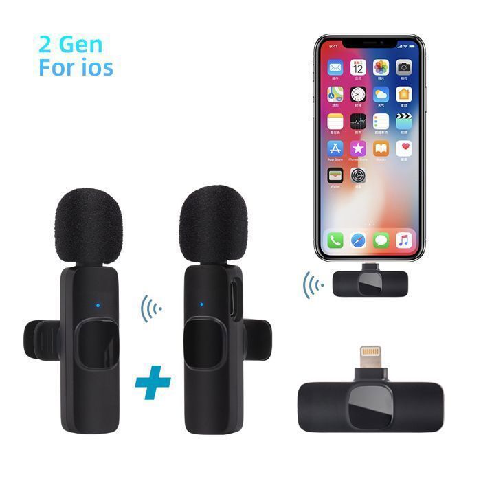 2 Microphone Lavalier sans fil K11 pour iPhone Portable pour enregistrement Audio-vidéo Interview, jeu Android Youtube