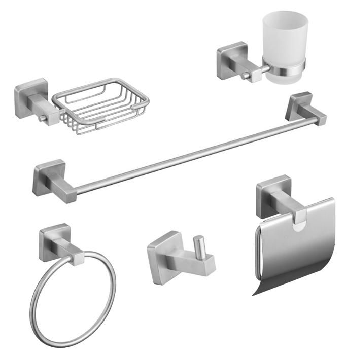 Ensemble d'Accessoires Pour Salle De Bain 6 Pièces Pcs Support Mural Outil Toilette Set Porte Serviette En Aluminium