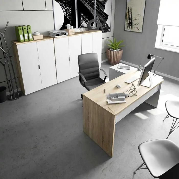 OFFICE Bureau avec rangement 145 cm Blanc et Chêne