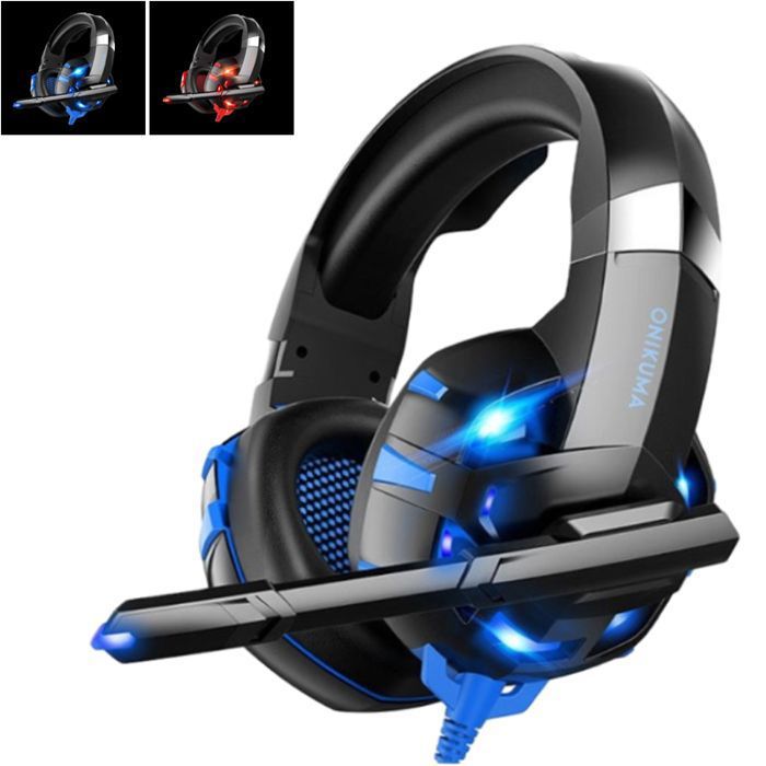 Casque Gamer Gaming VIDEO de jeu K2 Pro, avec micro et suppression du bruit, avec lumière Led, pour téléphone portable, PS4, PS5, PC