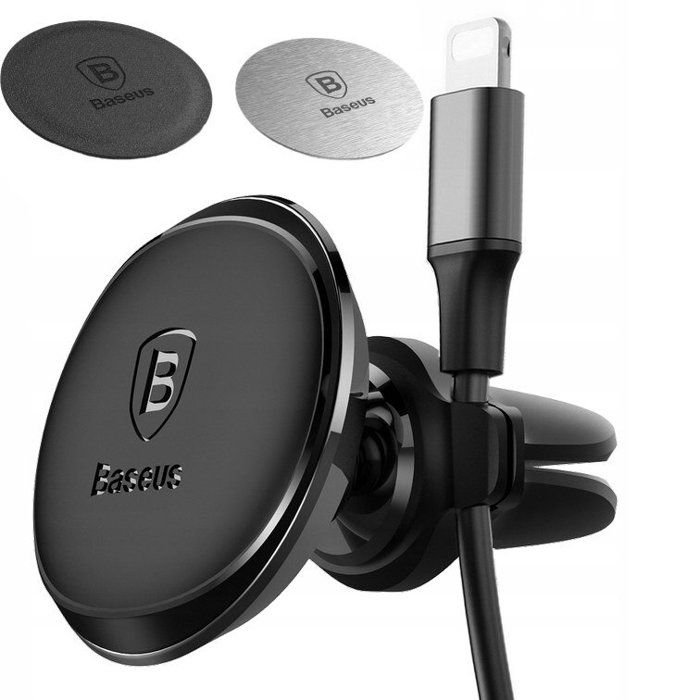 Support de téléphone magnétique pour grille d’aération avec clip de câble noir – SUGX-A01