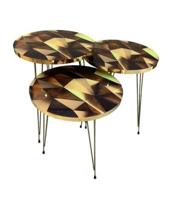 Table gigogne en verre bois 3 pcs