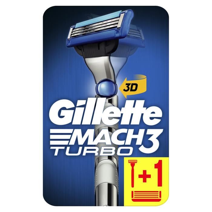 Gillette Rasoir Système Mach3 Turbo 3D avec 2 Recharges