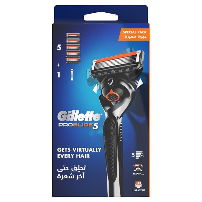 Pack Gillette Système Fusion 5 Proglide Flexball - 1 Manche de Rasoir  + 4 Recharges